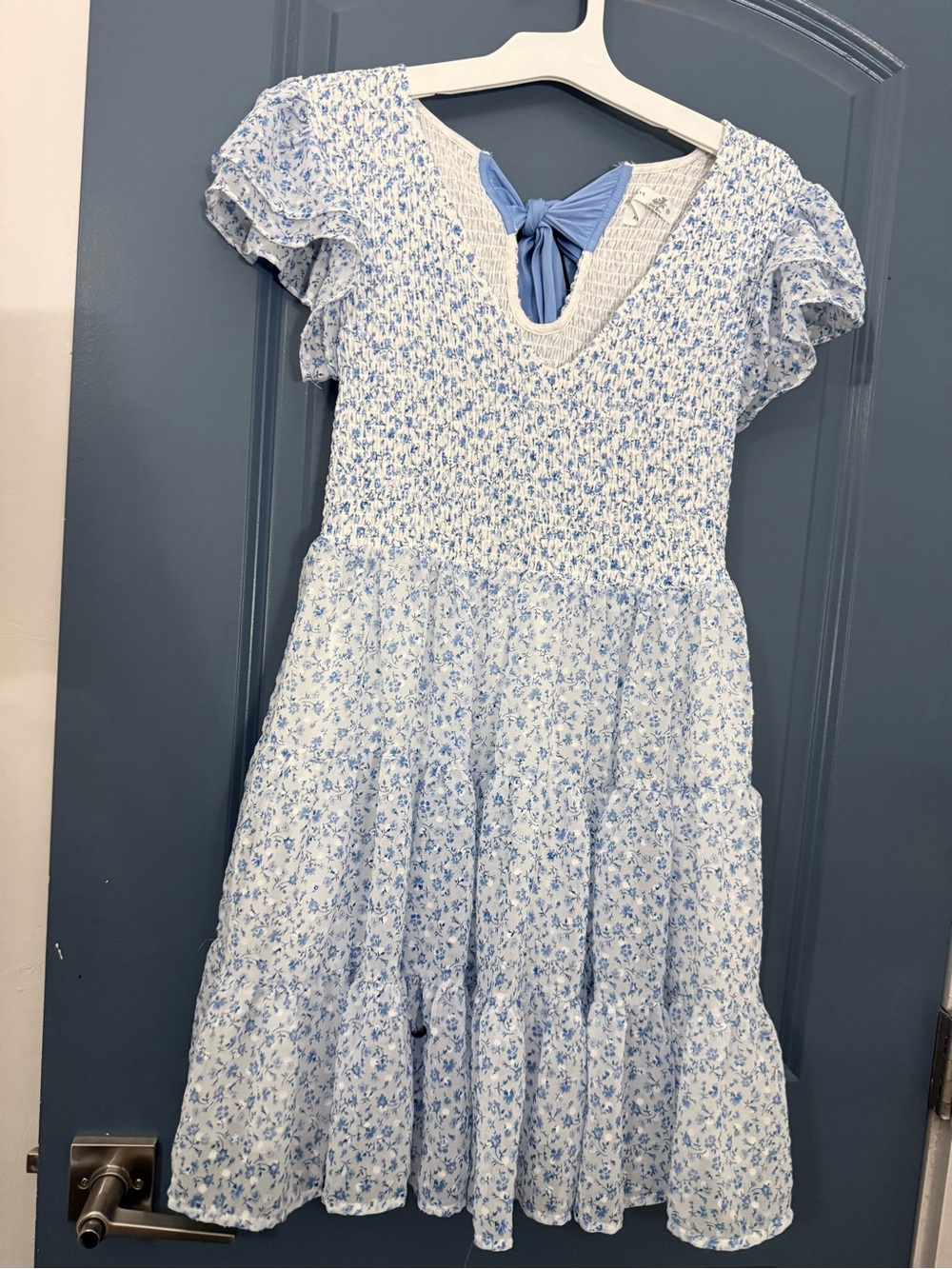 Altar'd State Light Blue Floral Smocked Dress with Back Tie